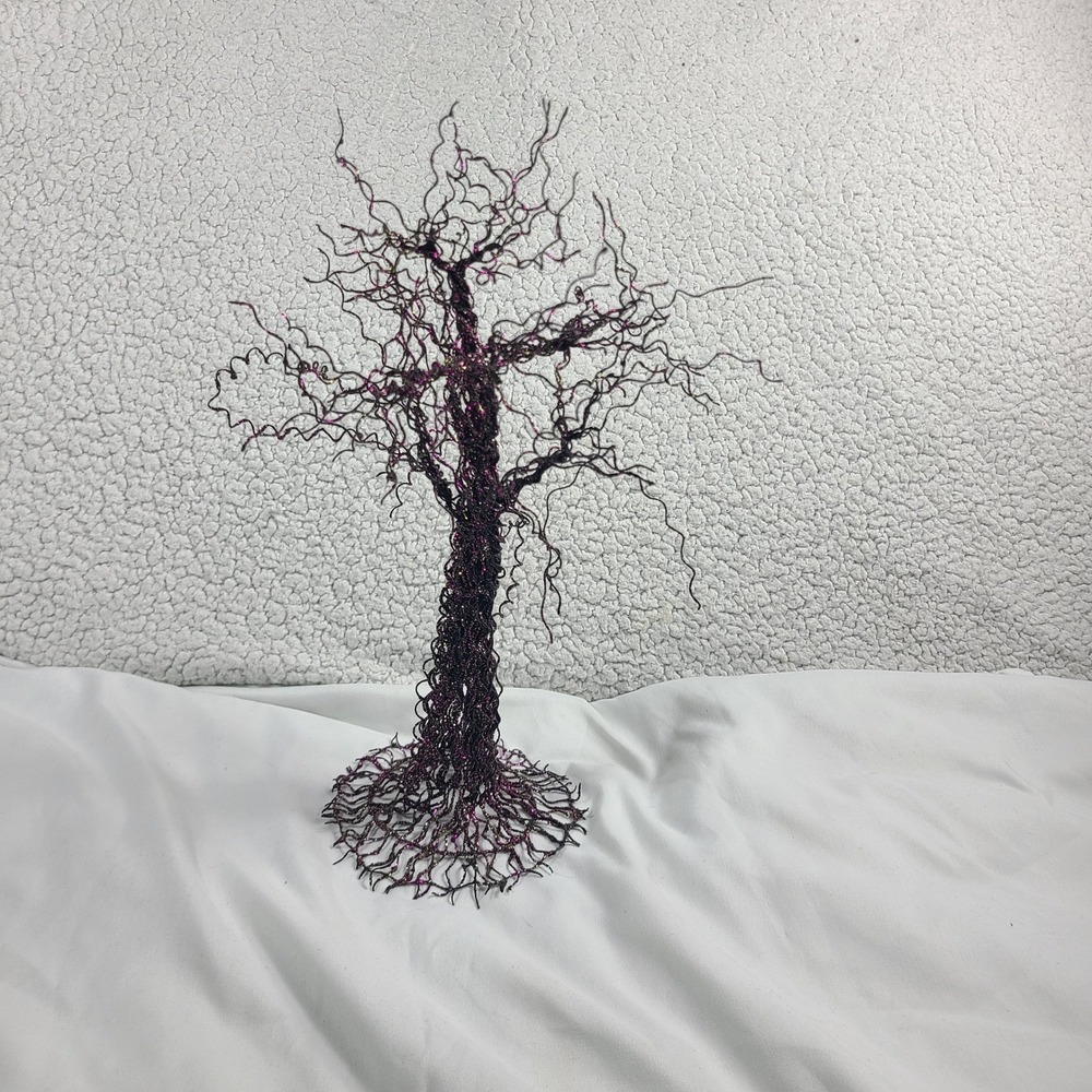 Wire Art Tree Sculpture Spooky Gothic Halloween Decor Purple Glitter 13"